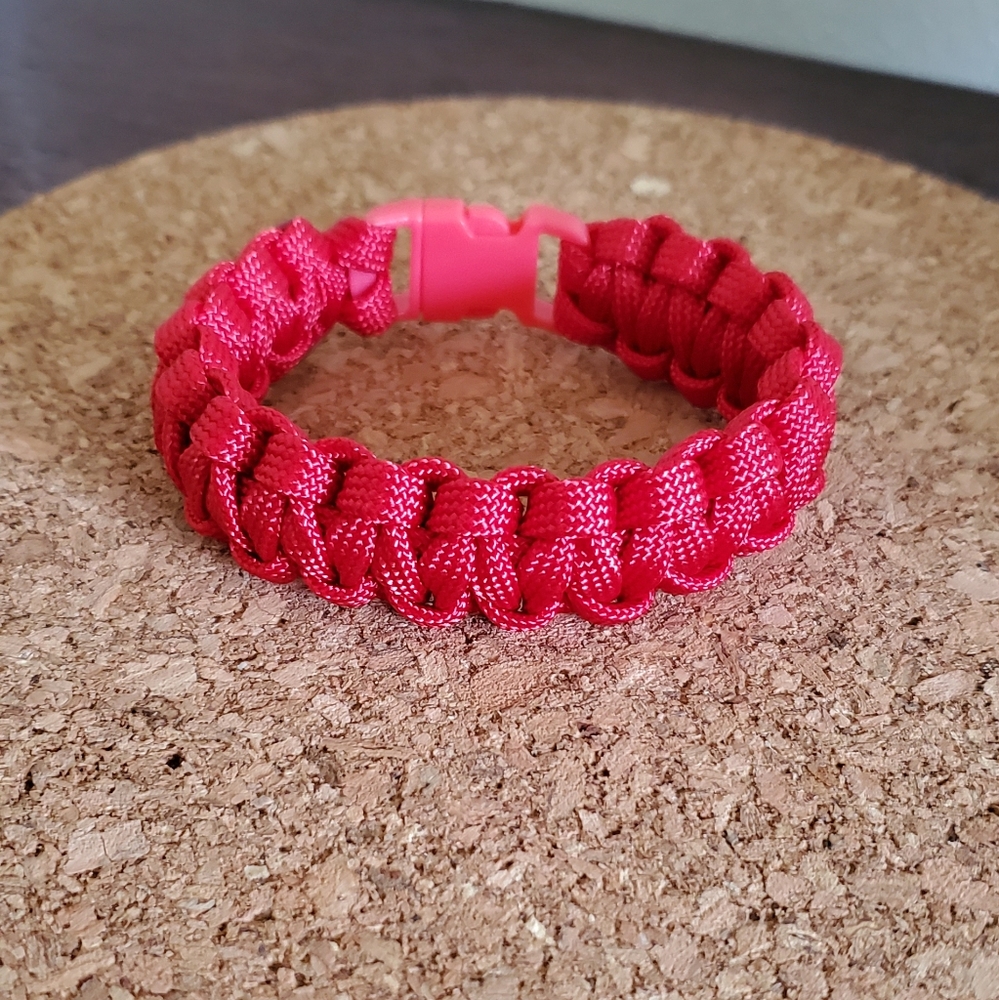 Red Paracord Bracelet Hand Crafted 7.5"